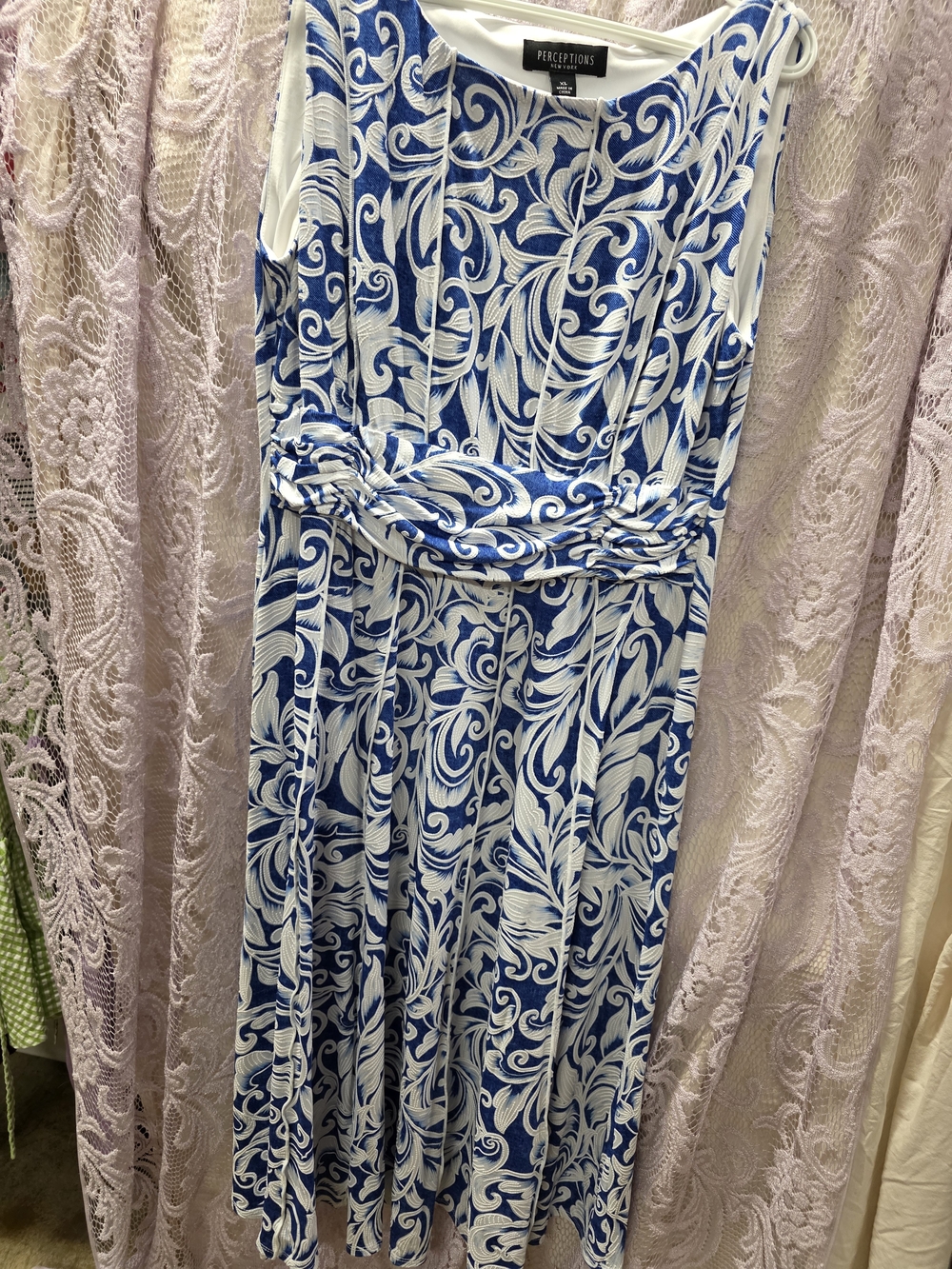 Perceptions Blue & White Sleeveless Printed Dress